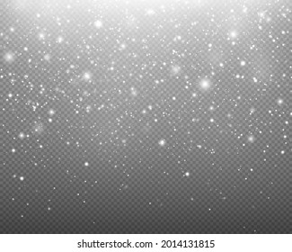 Realistic falling snow on transparent background. Snowflakes, realistic, Christmas snow, falling snow flake, white dust, blizzard. Transparent snow flake pattern.