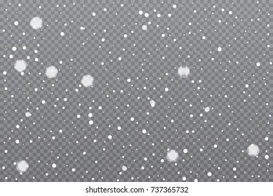 Realistic falling snow on transparent background. Vector illustration.