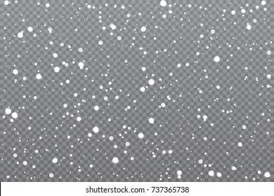 Realistic falling snow on transparent background. Vector illustration.