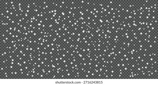 Efecto realista de superposición de nieve caída con Pequeñas partículas blancas sobre un fondo transparente, perfecto para agregar una atmósfera invernal a cualquier proyecto de diseño o tarjeta de felicitación navideña.