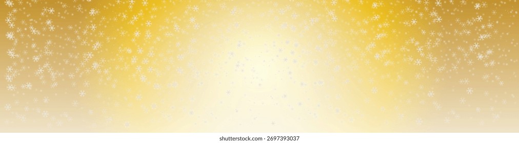 Una capa realista de nieve que cae sobre un fondo festivo de invierno de gradiente dorado con tormenta de nieve y bokeh. Un Vector moderno, superposición blanca con efecto de luz especial, para Navidades, diseño de vacaciones de año Nuevo