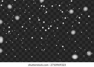 Realistic falling snow overlay on transparent background for winter and festive designs.