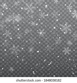 Realistic falling snow or snowflakes background. Vector illustration