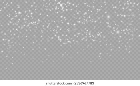 Realistic falling snow with snowflakes and clouds. Vector heavy snowfall, snowflakes in different shapes and forms. Many white cold flake elements on transparent background.