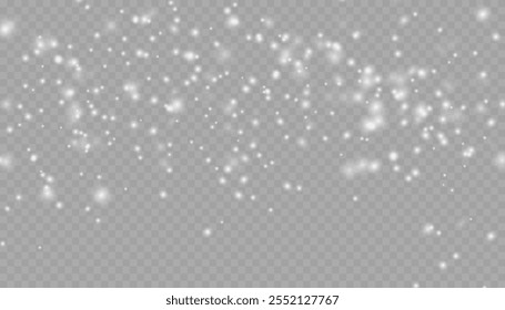 Nieve que cae realista con copos de nieve y nubes. Vector de fuertes nevadas, copos de nieve en diferentes Formas y formas. Muchos Elementos en escamas frías blancas sobre fondo transparente.