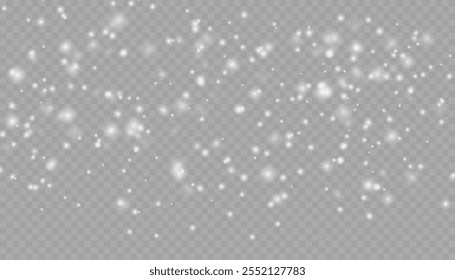 Nieve que cae realista con copos de nieve y nubes. Vector de fuertes nevadas, copos de nieve en diferentes Formas y formas. Muchos Elementos en escamas frías blancas sobre fondo transparente.