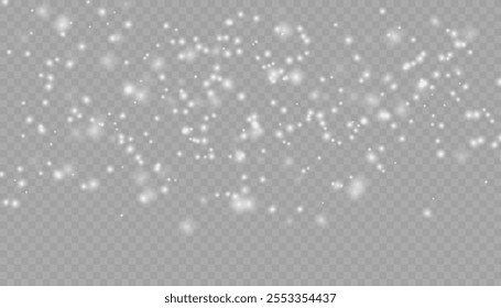 Nieve que cae realista con copos de nieve y nubes. Vector de fuertes nevadas, copos de nieve en diferentes Formas y formas. Muchos Elementos en escamas frías blancas sobre fondo transparente.