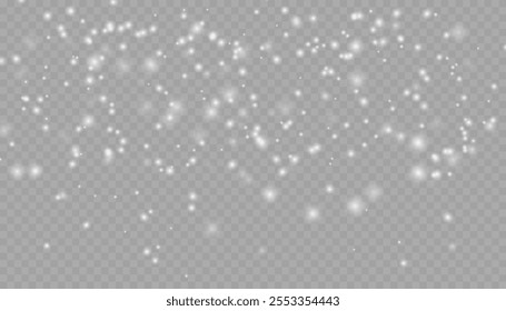 Nieve que cae realista con copos de nieve y nubes. Vector de fuertes nevadas, copos de nieve en diferentes Formas y formas. Muchos Elementos en escamas frías blancas sobre fondo transparente.