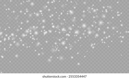 Nieve que cae realista con copos de nieve y nubes. Vector de fuertes nevadas, copos de nieve en diferentes Formas y formas. Muchos Elementos en escamas frías blancas sobre fondo transparente.