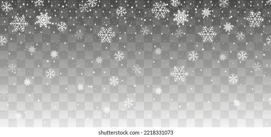 Realistic falling snow or snowflakes. Winter transparent background for Christmas or New Year card