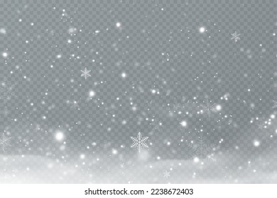 Realistic falling snow.Christmas background.Isolated on transparent background.