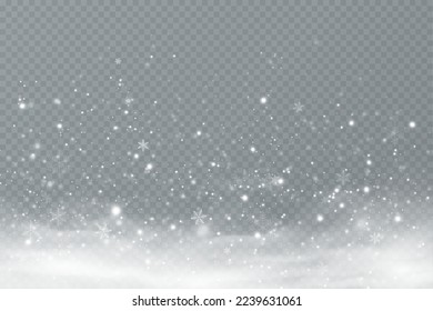 Realistic falling snow.Christmas background.Isolated on transparent background.