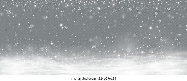 Realistic falling snow.Christmas background.Isolated on transparent background.