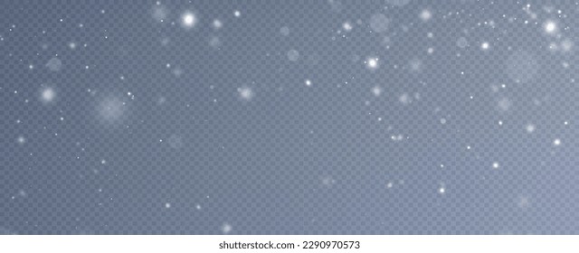 Realistic falling snow.Christmas background.Isolated on transparent background.