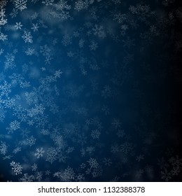 Realistic falling snowflakes in different shapes and forms. Many white cold flake transparent elements. EPS 10