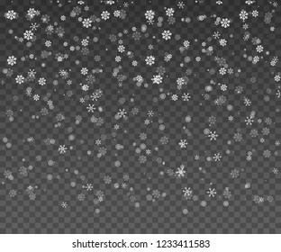 Copos de nieve en caída realista. Aislado sobre fondo transparente.Diseño navideño. Ilustración del vector