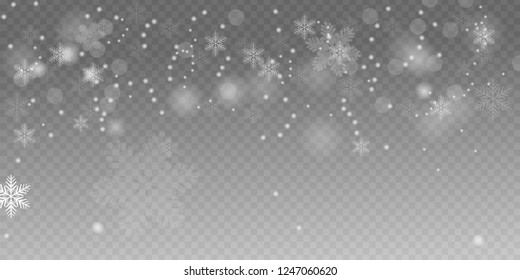 Realistic falling snowflakes isolated on transparent background. Shiny snowflakes.christmas background.