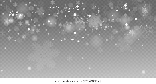 Realistic falling snowflakes isolated on transparent background. Shiny snowflakes.christmas background.