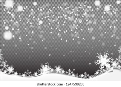Realistic falling snowflakes isolated on transparent background. Shiny snowflakes.christmas background.