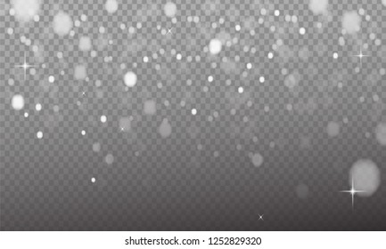 Realistic falling snowflakes isolated on transparent background. Shiny snowflakes.christmas dark background.