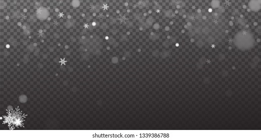 Realistic falling snowflakes isolated on transparent background. Shiny snowflakes.christmas dark background. 