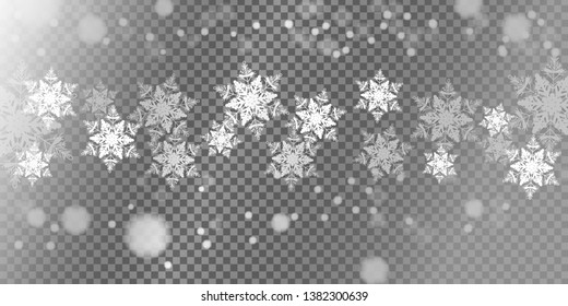 Realistic falling snowflakes isolated on transparent background. Shiny snowflakes.christmas background