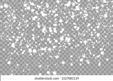 Realistic falling snowflakes. Isolated on transparent background. Vector illustration
