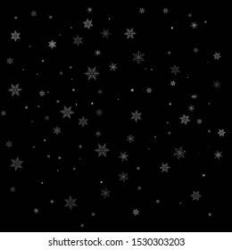 Realistic falling snowflakes. Isolated on black background. Vector illustration