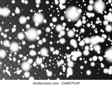 Realistic falling snowflakes. Isolated on transparent background. Vector illustration.