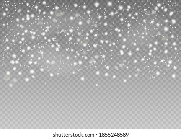 Copos de nieve en caída realista. Aislado en fondo transparente.Ilustración vectorial. Eps 10