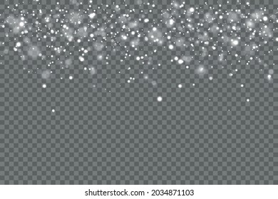 Copos de nieve en caída realista. Aislado sobre un fondo transparente. Ilustración vectorial, eps 10.