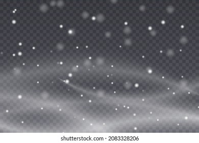 Realistic falling snowflakes isolated on transparent background. Falling Christmas snow. Cold winter wind texture