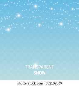 Realistic falling snowflakes isolated on transparent background