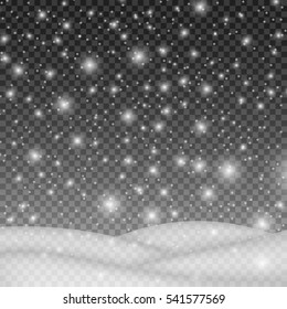 Realistic falling snowflakes. Isolated on transparent background. Vector illustration, eps 10.