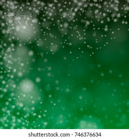 Realistic falling snowflakes. Isolated on green background. Vector illustration, eps 10.