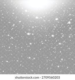 Realistic Falling White Snow Overlay Texture on Transparent Background. Vector illustration