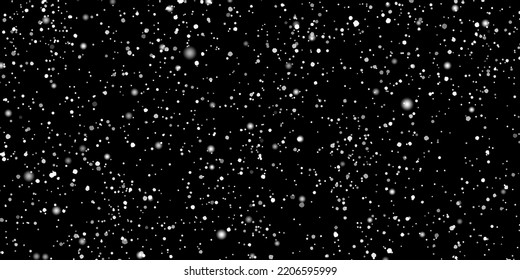 La caída realista de la nieve de invierno brilla sobre el fondo negro. Vector