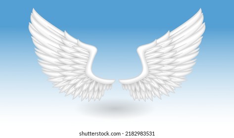 Realistic Fantasy White Angle Wings. 