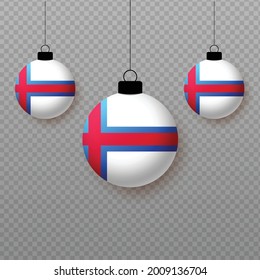 Realistic Faroe Island Flag with flying light balloons. Decorative elements for national holidays.
