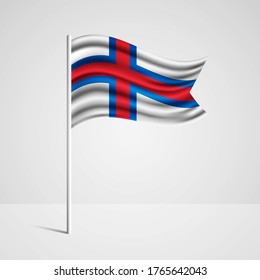 Realistic Faroe Islands country flag waving in wind. Abstract country flag with flagpole isolated on grey background
