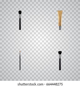 Realistic Fashion Equipment, Brow Makeup Tool, Collagen Tube And Other Vector Elements. Set Of Greasepaint Realistic Symbols Also Includes Cream, Powder, Brush Objects.