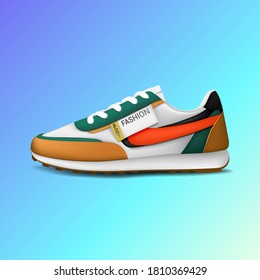 Moda realista deporte zapato de correr para entrenamiento y fitness aislado en fondo de color, zapatillas de moda, ilustración vectorial