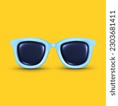 Realistic fashionable 3d sunglasses. Glossy inflate style icon. Eyewear accessory banner design. Vector illustration. 
