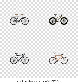 Realistic Fashionable, Bmx, Cyclocross Drive And Other Vector Elements. Set Of Bicycle Realistic Symbols Also Includes Fashionable, Cyclocross, Timbered Objects.