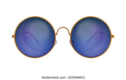 Realistic fashionable sunglasses with blue round lenses vector illustration