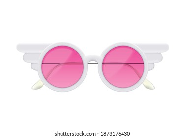 Realistic fashionable sunglasses with pink round lens vector illustration