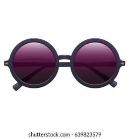 Realistic Fashionable Women Round Sunglasses With Plastic Rims. On White Background. Vector Isolated Illustration.