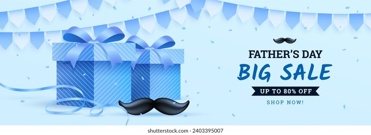 Realistic fathers day sale banner with presents vector design in eps 10