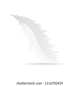 Realistic feather isolated on white background. Realistic feather for web site, wallpaper, poster, placard, cover and print materials. Creative art concept, vector illustration, eps 10
