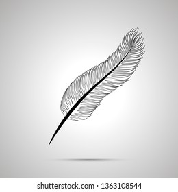 Realistic feather outline simple black icon with shadow